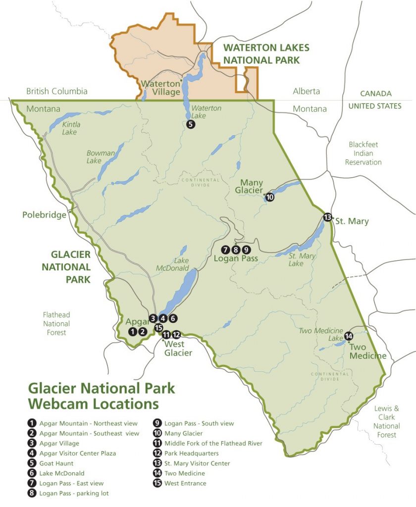 Glacier National Park webcam locations map